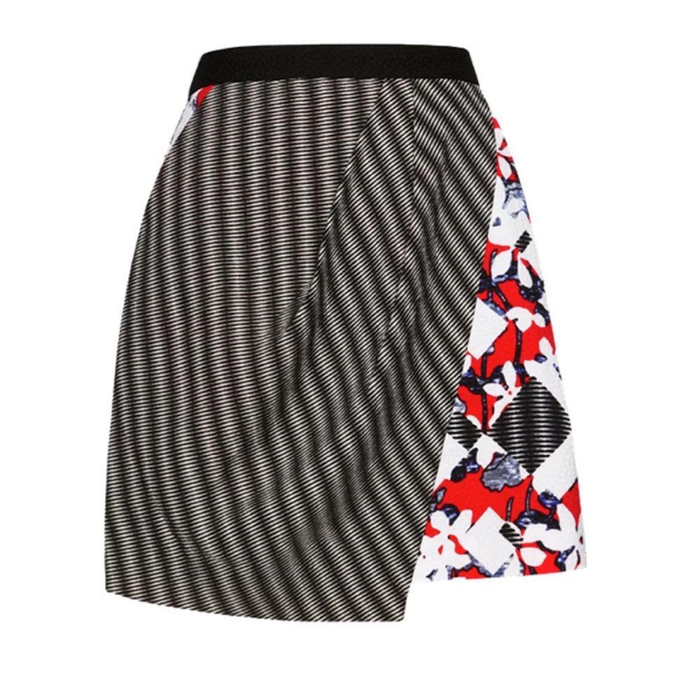 NWT Peter Pilotto Red Floral/Check Print Faux Wrap Asymmetrical Mini Skirt 8